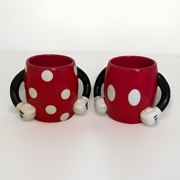 Disney Mickey & Minnie Mouse Double Handle Coffee Cup Mugs Galerie Polka Dot - Picture 1 of 7